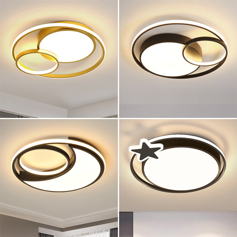 Circular Bedroom LED Ceiling Light Metallic Simplicity Flush Mount Fixture with Acrylic Diffuser
