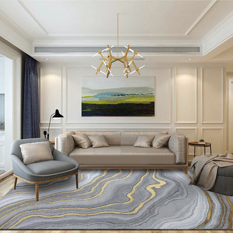 Gray Abstract Print Rug Polyster Modern Indoor Rug Anti-Slip Backing Machine Washable Area Carpet for Living Room
