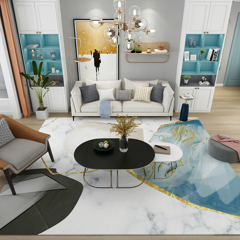 Calming Color Block Rug Multi Colored Synthetics Area Carpet Non-Slip Backing Pet Friendly Rug for Decoration