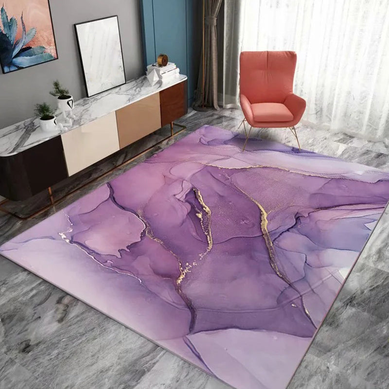 Casual Living Room Rug Multi-Color Abstract Printed Area Carpet Synthetics Non-Slip Backing Pet Friendly Indoor Rug