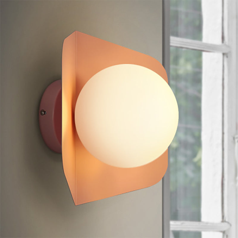 1 Light Orb Shade Wall Sconce Kids Metal Glass Sconce Light with Candy Color for Child Bedroom