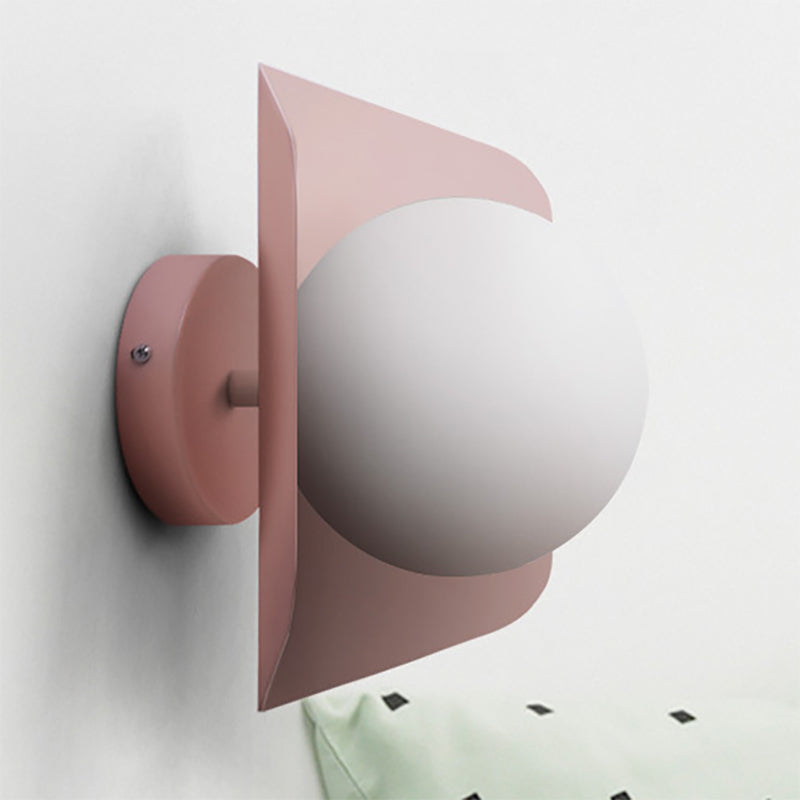 1 Light Orb Shade Wall Sconce Kids Metal Glass Sconce Light with Candy Color for Child Bedroom