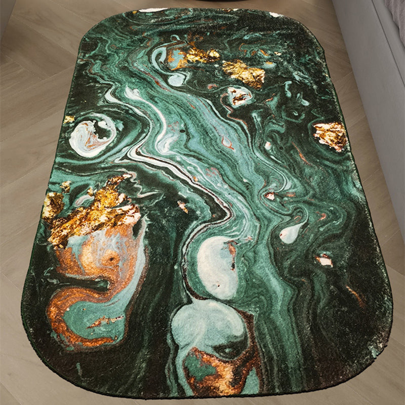 Blackish Green Abstract Pattern Rug Polypropylene Minimalist Indoor Rug Non-Slip Backing Pet Friendly Area Carpet for Decor