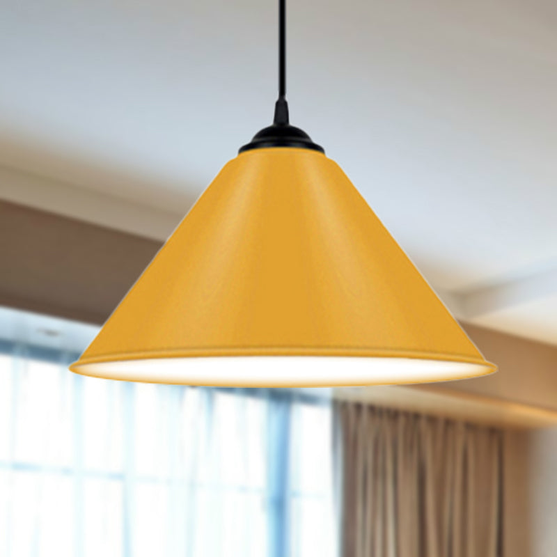 Cone Hanging Light Modern Metal 1 Light Pink/Yellow/Green Pendant Light, 12"/14"/16" Dia