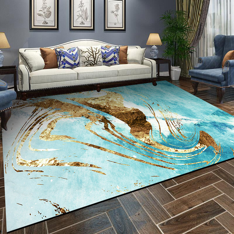 Scandinavian Living Room Rug Multi-Color Abstract Printed Indoor Rug Non-Slip Backing Stain-Resistant Area Carpet