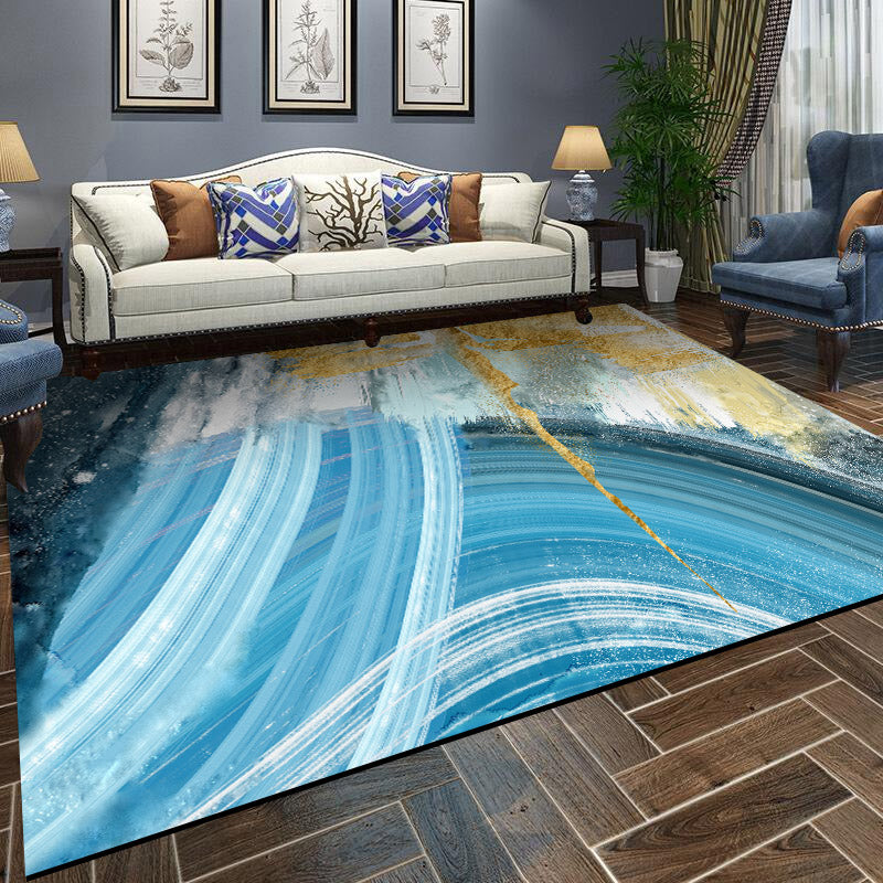 Scandinavian Living Room Rug Multi-Color Abstract Printed Indoor Rug Non-Slip Backing Stain-Resistant Area Carpet