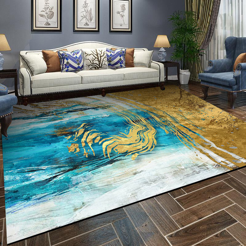 Scandinavian Living Room Rug Multi-Color Abstract Printed Indoor Rug Non-Slip Backing Stain-Resistant Area Carpet