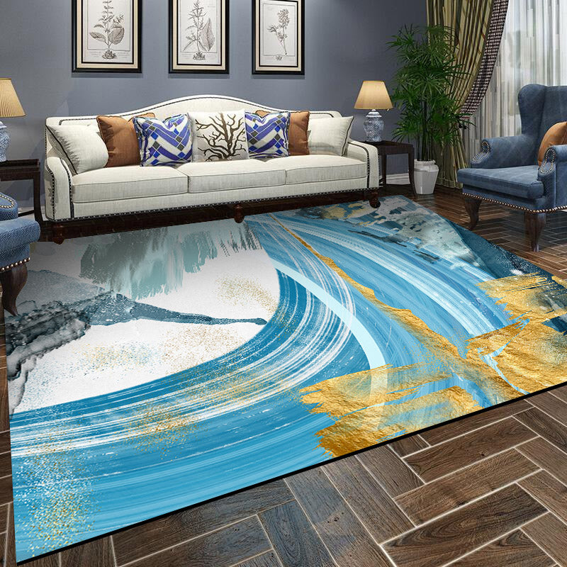 Scandinavian Living Room Rug Multi-Color Abstract Printed Indoor Rug Non-Slip Backing Stain-Resistant Area Carpet