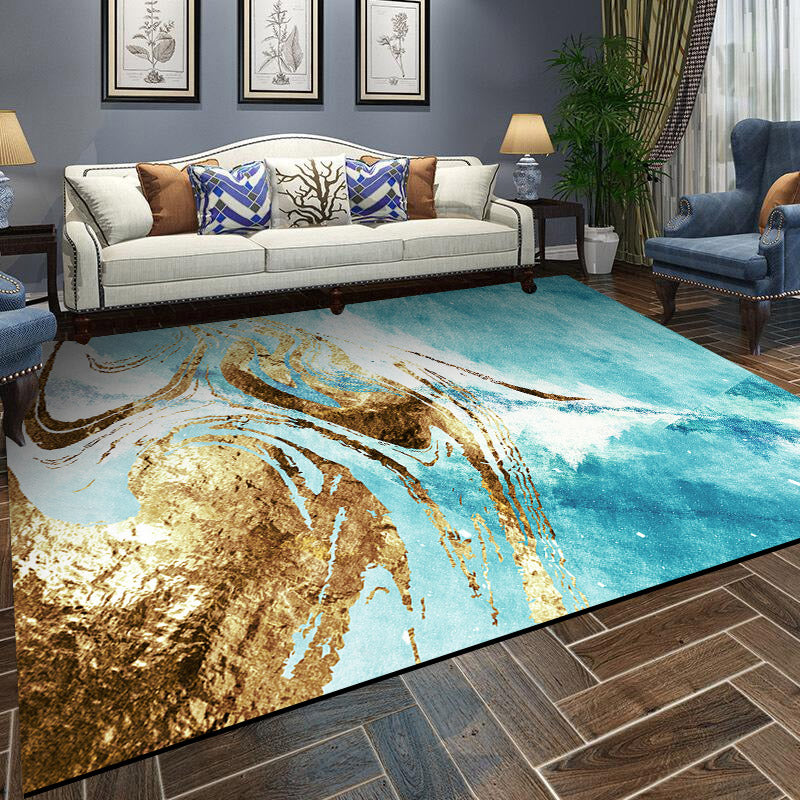 Scandinavian Living Room Rug Multi-Color Abstract Printed Indoor Rug Non-Slip Backing Stain-Resistant Area Carpet