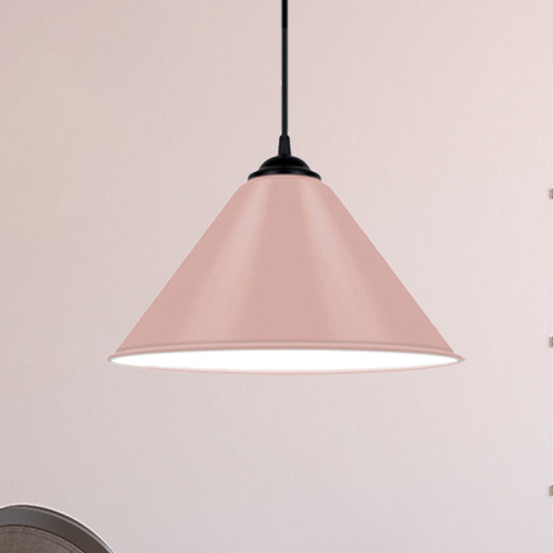 Cone Hanging Light Modern Metal 1 Light Pink/Yellow/Green Pendant Light, 12"/14"/16" Dia