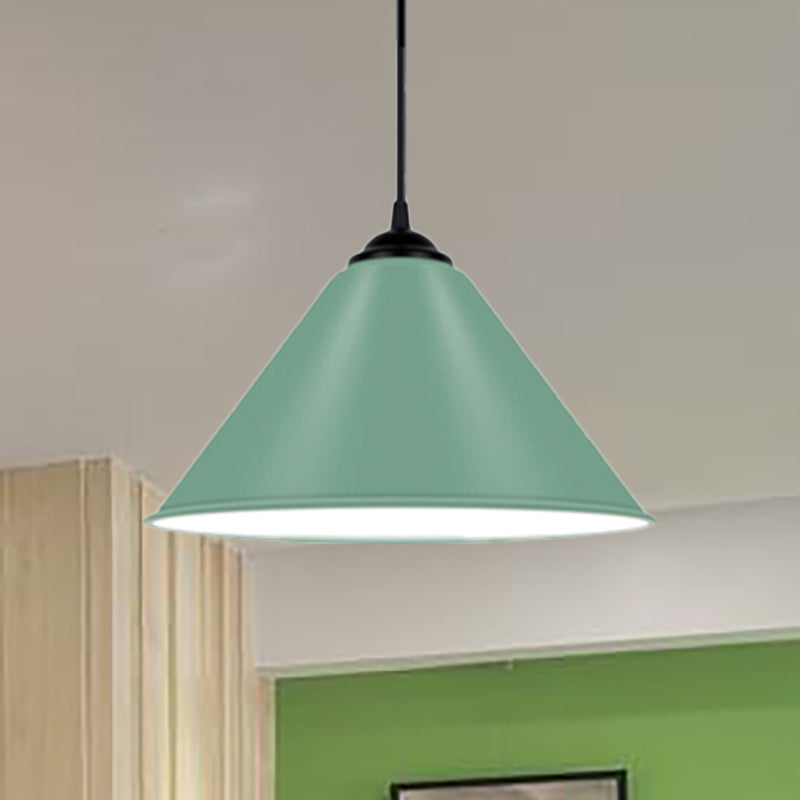 Cone Hanging Light Modern Metal 1 Light Pink/Yellow/Green Pendant Light, 12"/14"/16" Dia