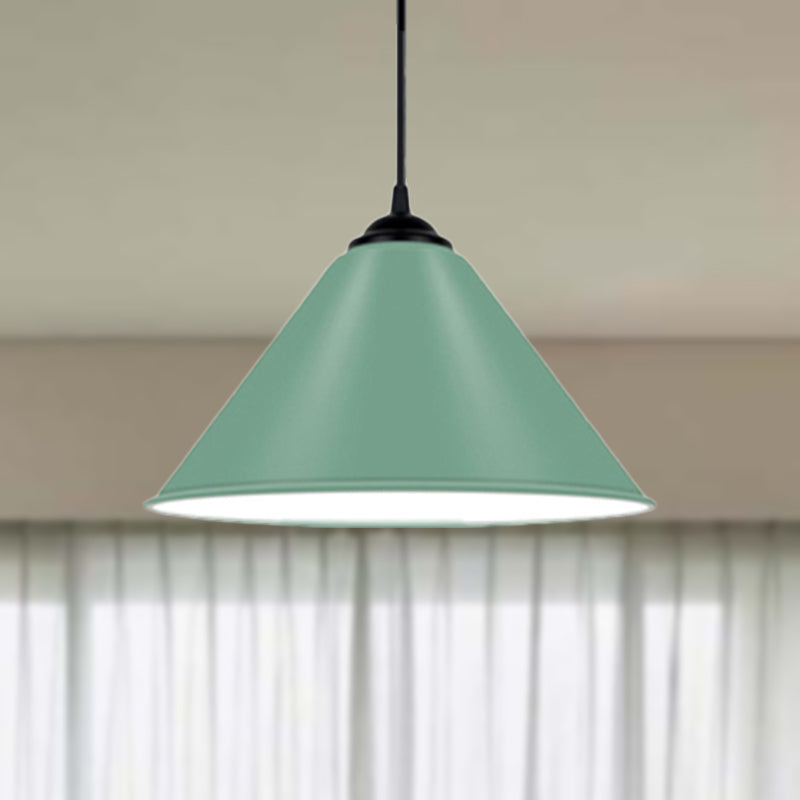 Luz colgante de cono de metal moderno 1 luz colgante de color rosa/amarillo/verde, 12 "/14"/16 "Dia