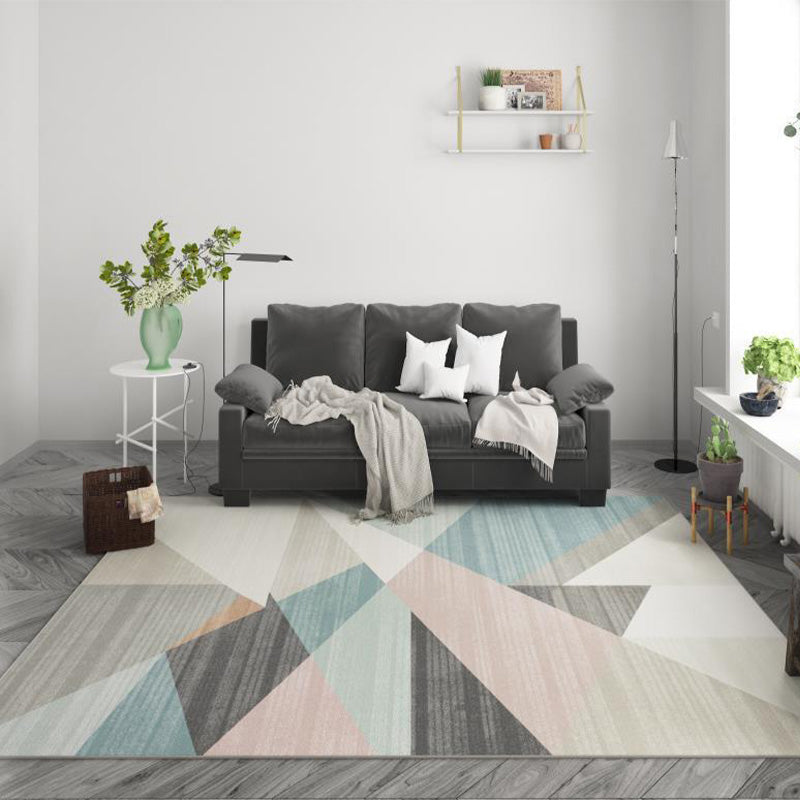 Casual Living Room Rug Multi Color Geometric Indoor Rug Polyster Non-Slip Backing Easy Care Area Carpet