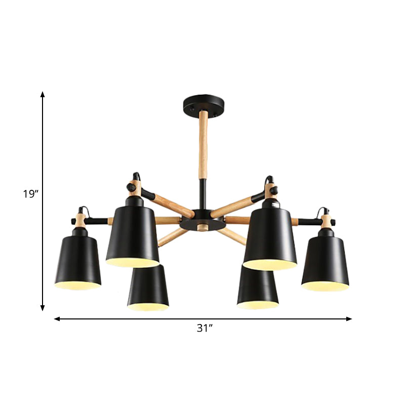 Nordic Tapered Shade Hanging Lights Metal 6 Lights Hanging Light Fixture for Bedroom