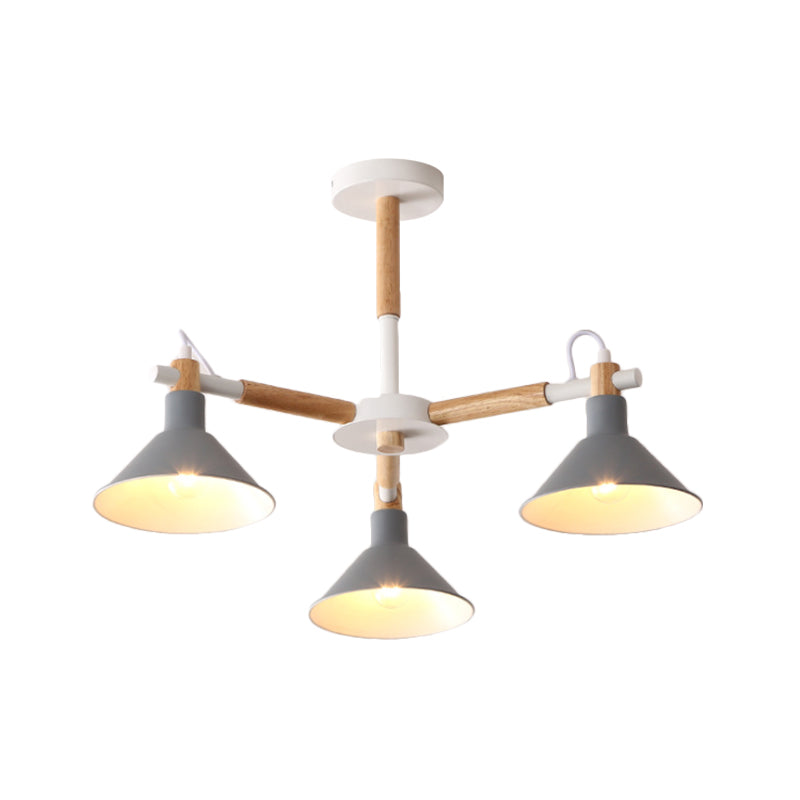 Macaroon Horn Shape Pendante Lights 3 Bulbes Métal et luminaire suspendu en bois pour salle à manger chambre à coucher