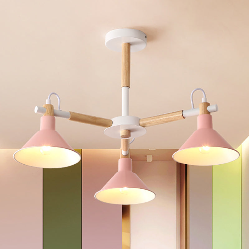 Macaroon hoorn vorm hanglampen 3 bollen metaal en houten hangende lamp voor eetkamer kinderslaapkamer