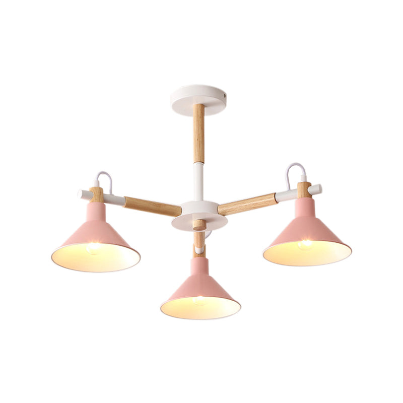 Macaroon Horn Shape Pendante Lights 3 Bulbes Métal et luminaire suspendu en bois pour salle à manger chambre à coucher