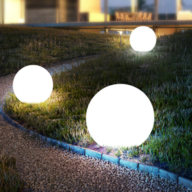 White Spherical Rechargeable Ground Lamp Minimalist Plastic Solar LED Lawn Light for Yard