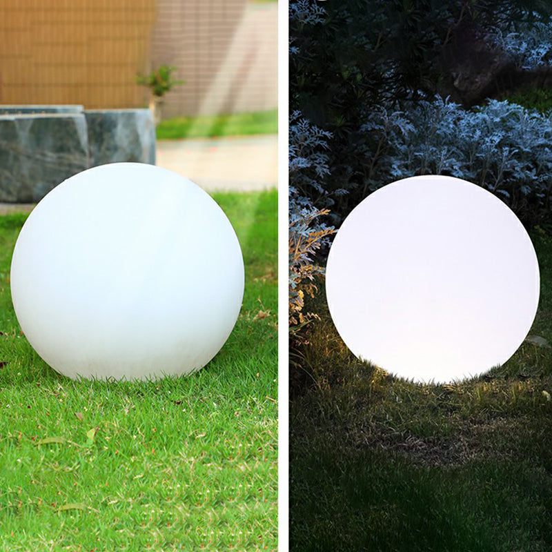 White Spherical Rechargeable Ground Lamp Minimalist Plastic Solar LED Lawn Light for Yard