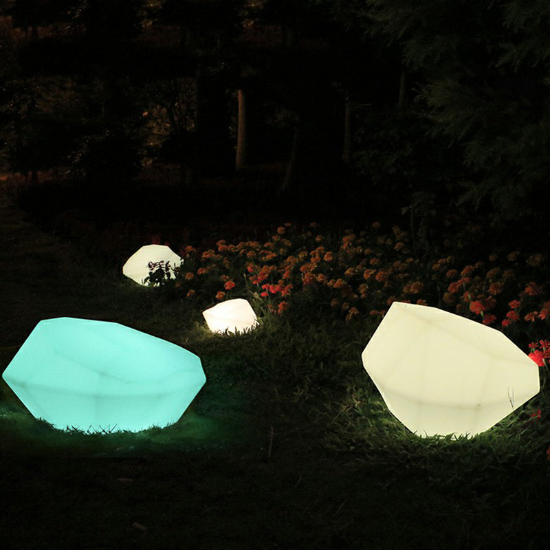 USB Charging Outdoor LED Ground Light Modern White Path Light with Rock Plastic Shade