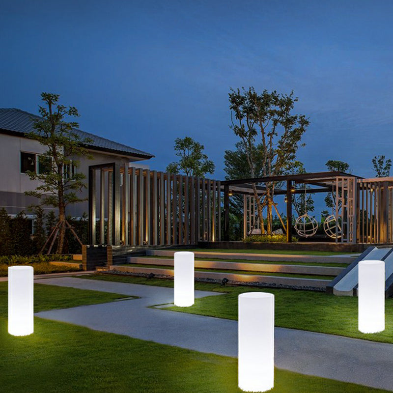 White Cylindrical Rechargeable Path Lamp Minimalist Plastic LED Ground Lighting for Garden