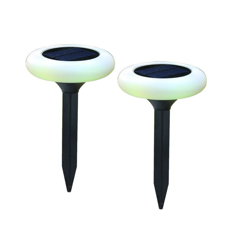 Donut Shaped Solar LED Stake Lamp Simple Plastic Garden Lawn Light in Black and White