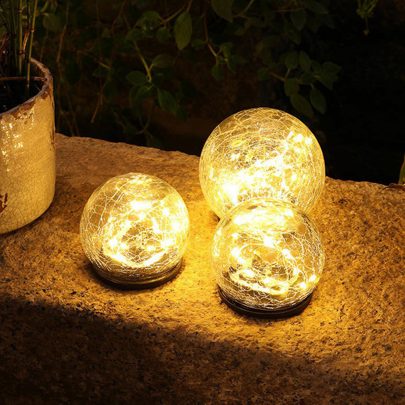 Crackle Glass Ball Stake Light Simplicity Black Solar LED Inground Lamp for Path