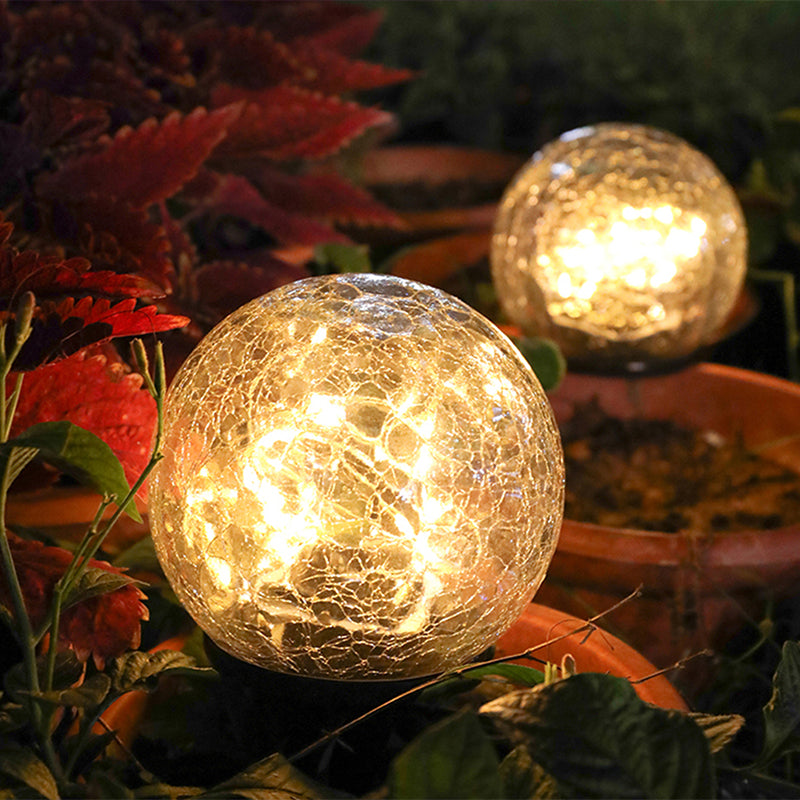 Crackle Glass Ball Stake Light Simplicity Black Solar LED Inground Lamp for Path