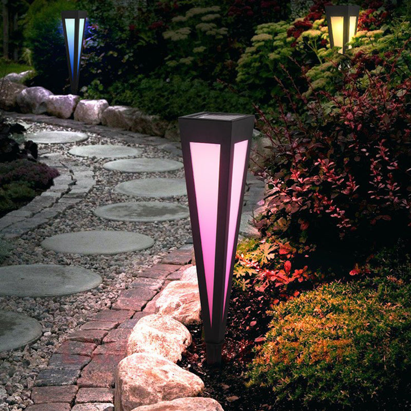 Acrylic Pyramid Shaped Solar Stake Lighting Minimalistic Grey LED Ground Light for Garden