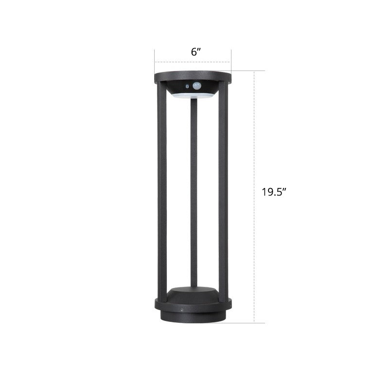 Simple Solar LED Path Lamp Black Cylindrical Ground Light with Metal Frame for Patio