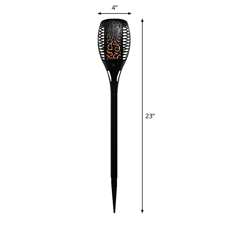 Hollowed-Out Metal Stake Lamp Decorative Black LED Solar Lawn Lighting with Flame Effect