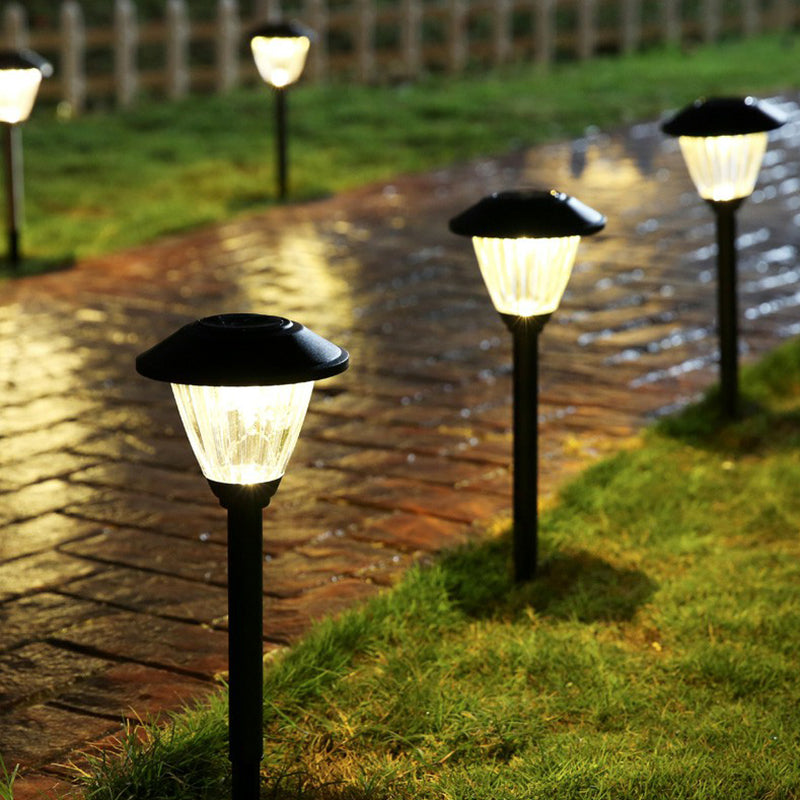 Conical LED Solar Path Light Simple Style Clear Ribbed Glass Garden Stake Lighting