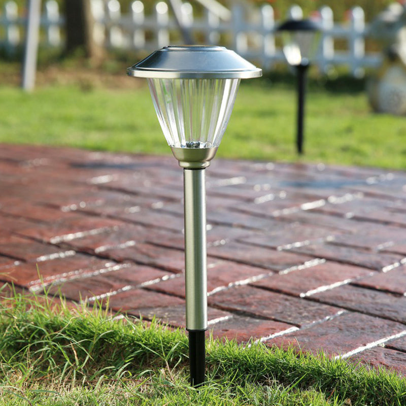 Conical LED Solar Path Light Simple Style Clear Ribbed Glass Garden Stake Lighting