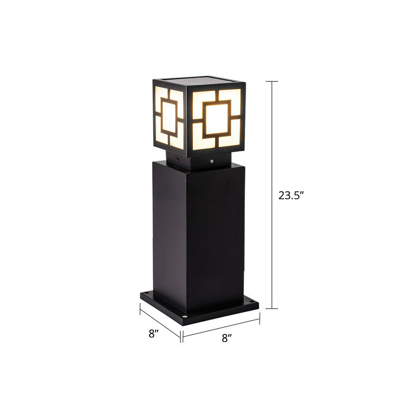 Black Square Solar Landscape Light Vintage Style Acrylic Outdoor LED Pathway Lamp