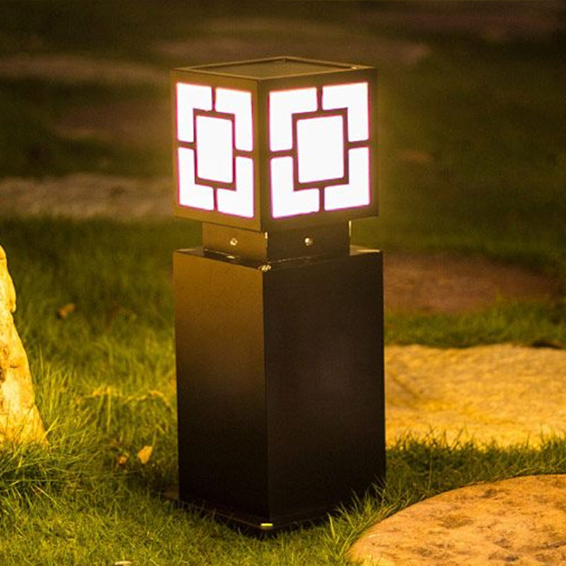 Black Square Solar Landscape Light Vintage Style Acrylic Outdoor LED Pathway Lamp