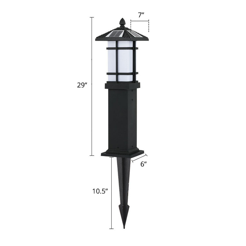 Black Rectangle Solar Ground Lamp Minimalist Opal Frosted Glass LED Lawn Light for Outdoor