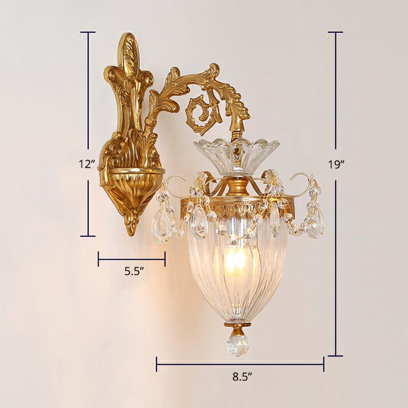 Finitura dorata Muratura Light Country francese Ribellino trasparente in vetro a campana a forma di parete per corridoio