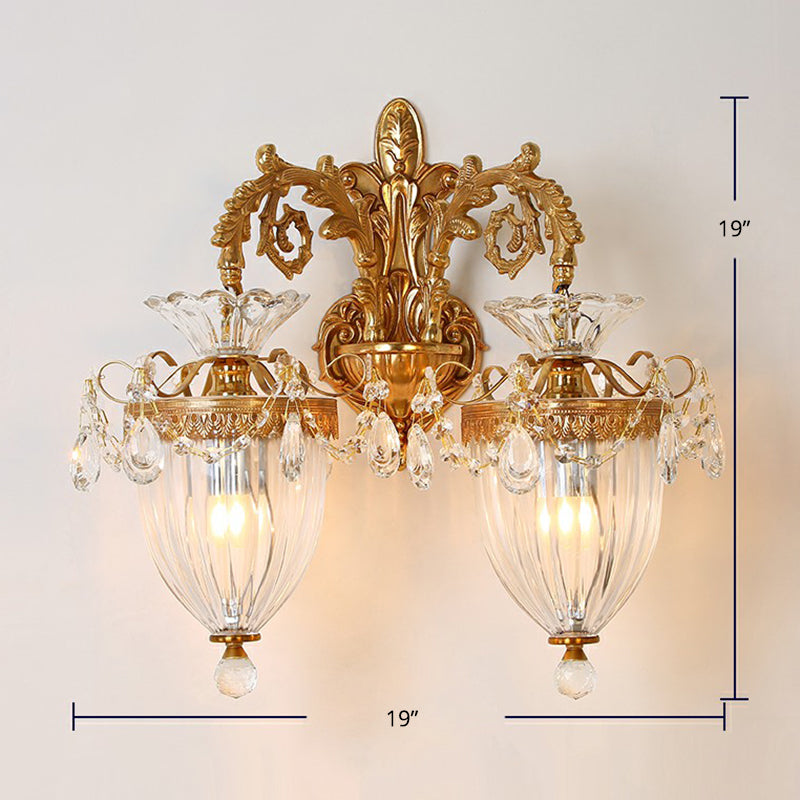 Finitura dorata Muratura Light Country francese Ribellino trasparente in vetro a campana a forma di parete per corridoio