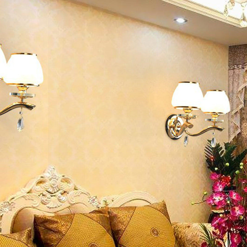 SCONCE LICHTING VINTAGE LIDE ROOM wandmontage Licht met taps toelopende witte glazen schaduw in goud