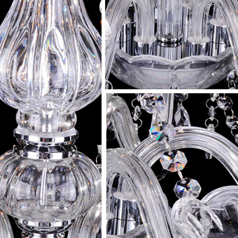 Pleated Fabric White Chandelier Empire Shade Transitional Pendant Light with Crystal Pendalogues