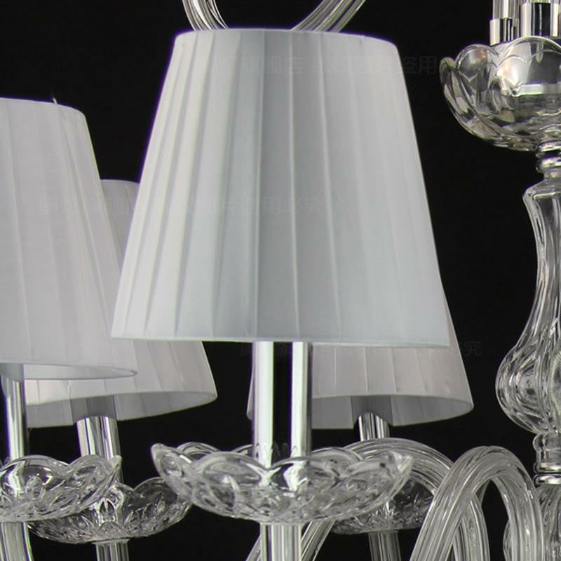 Pleated Fabric White Chandelier Empire Shade Transitional Pendant Light with Crystal Pendalogues