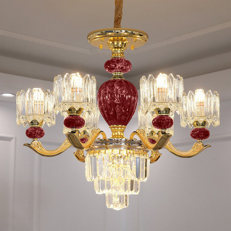 Prismatic Crystal Chandelier Vintage Cylindrical Dining Room Suspended Lighting Fixture