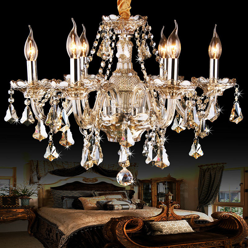 Candlestick Bedroom Suspension Lamp Traditional Cognac Glass Crystal Chandelier Light Fixture