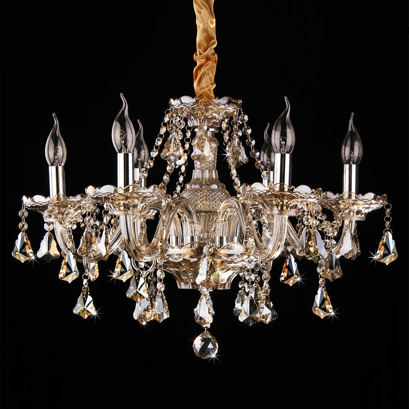 Candlestick Bedroom Suspension Lamp Traditional Cognac Glass Crystal Chandelier Light Fixture