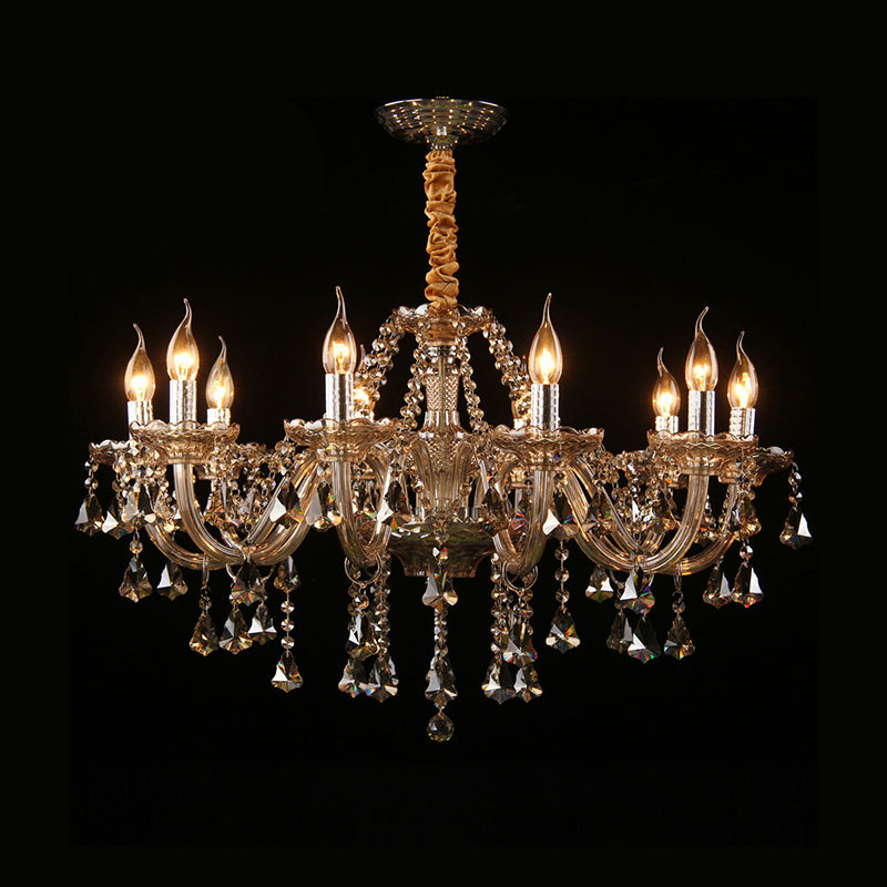 Candlestick Bedroom Suspension Lamp Traditional Cognac Glass Crystal Chandelier Light Fixture