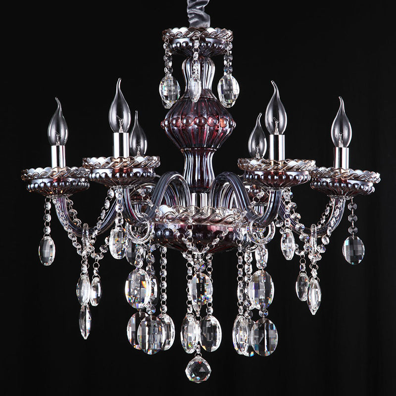 6-Light Candle Chandelier Traditional Clear-Red Crystal Hanging Light Fixture for Living Room