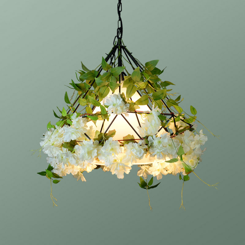 Cage de diamant à une seule bulbe kit léger de la lumière industrielle Pendant le plafond en fer avec une plante décorative