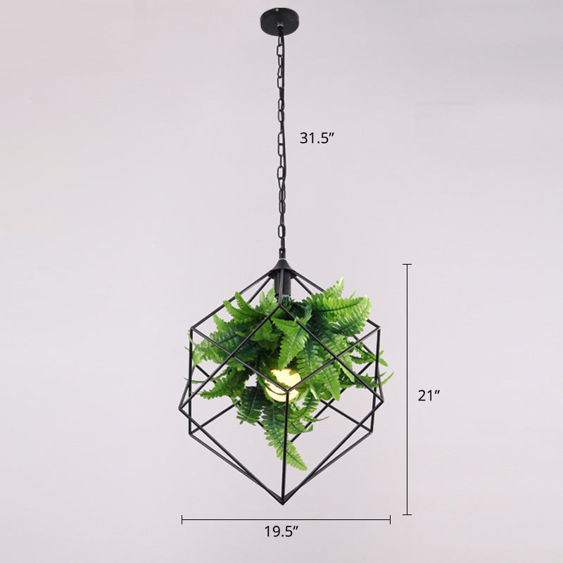Metal Geometric Cage Dropserve Industrial 1 Bulb Restaurant Sospension Light con decorazione a foglia finta