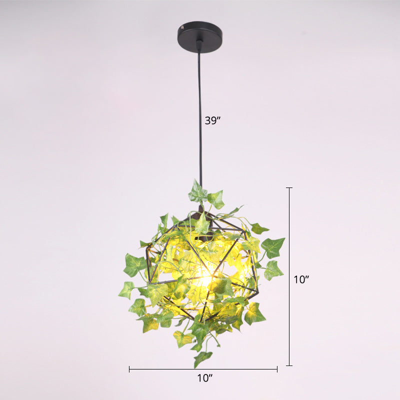 Metal Geometric Cage Dropserve Industrial 1 Bulb Restaurant Sospension Light con decorazione a foglia finta