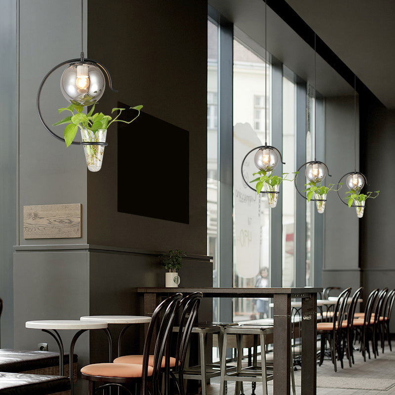 Restaurante de la pelota Luz de péndulo de 1 luces colgantes de vidrio loft con contenedor de plantas de cono